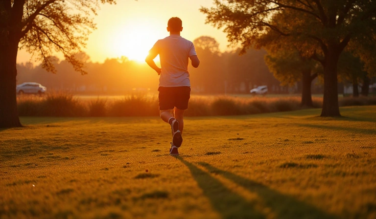 A person jogging at sunrise, illustrating sports nutrition and physical activity